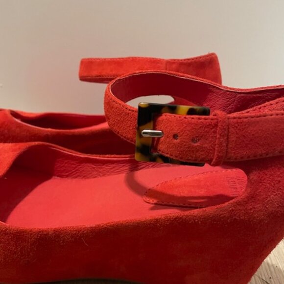 Johnston & Murphy Red Wedge Sandals Ankle Strap - Picture 2 of 4